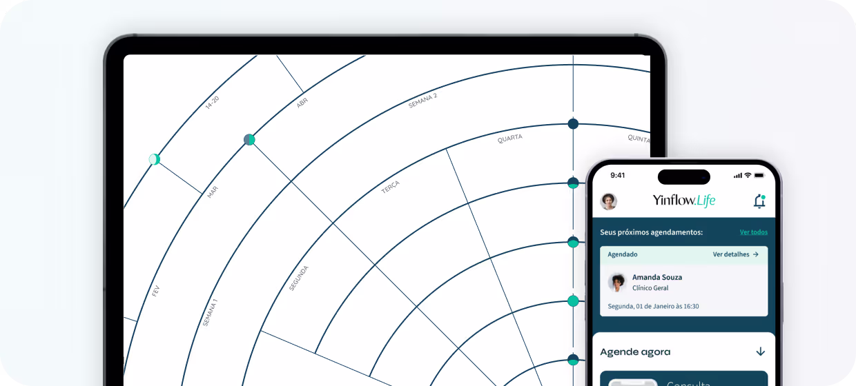 Um mockup de um smartphone branco mostrando o chat do aplicativo do Yinflow